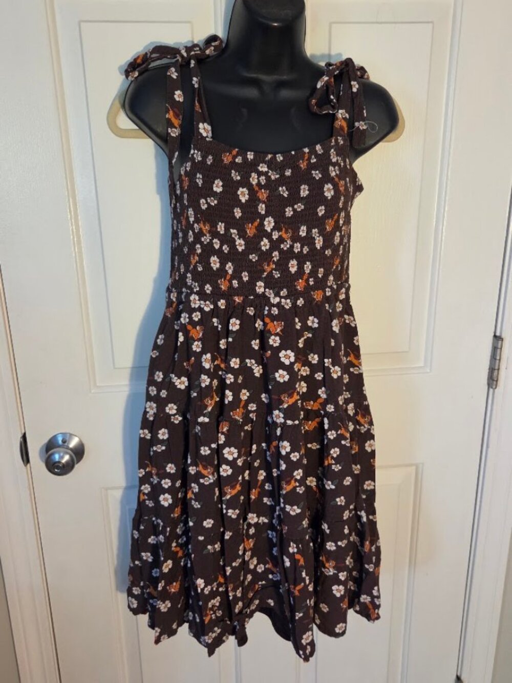 Disney Her Universe Box Lunch Womens Fox & Hound Brown Tiered Midi Dress Size L